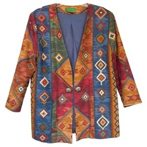 Vintage 90s Western Aztec Southwestern Open Front Blazer Jacket Size Large XL
